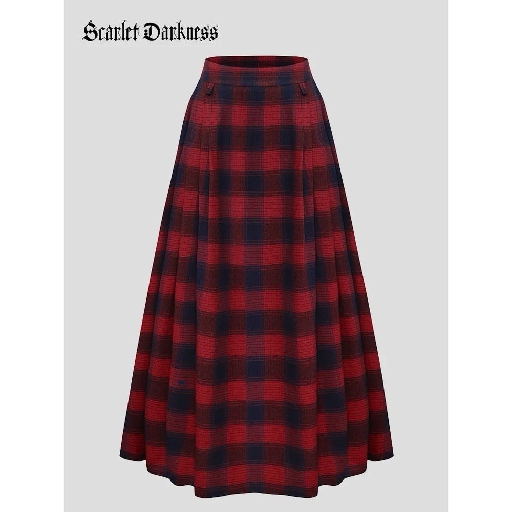 Renaissance XL Red Plaid Transformable Maxi Skirt Whimsy Goth Dark Academia punk - Picture 3 of 10